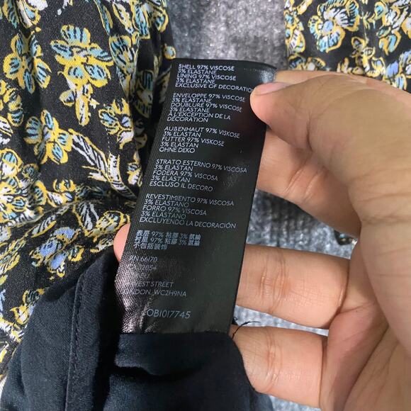 Free People Boheme Dress 4 Small Black Green Long Sleeve Floral Mini A-Line - Picture 14 of 15